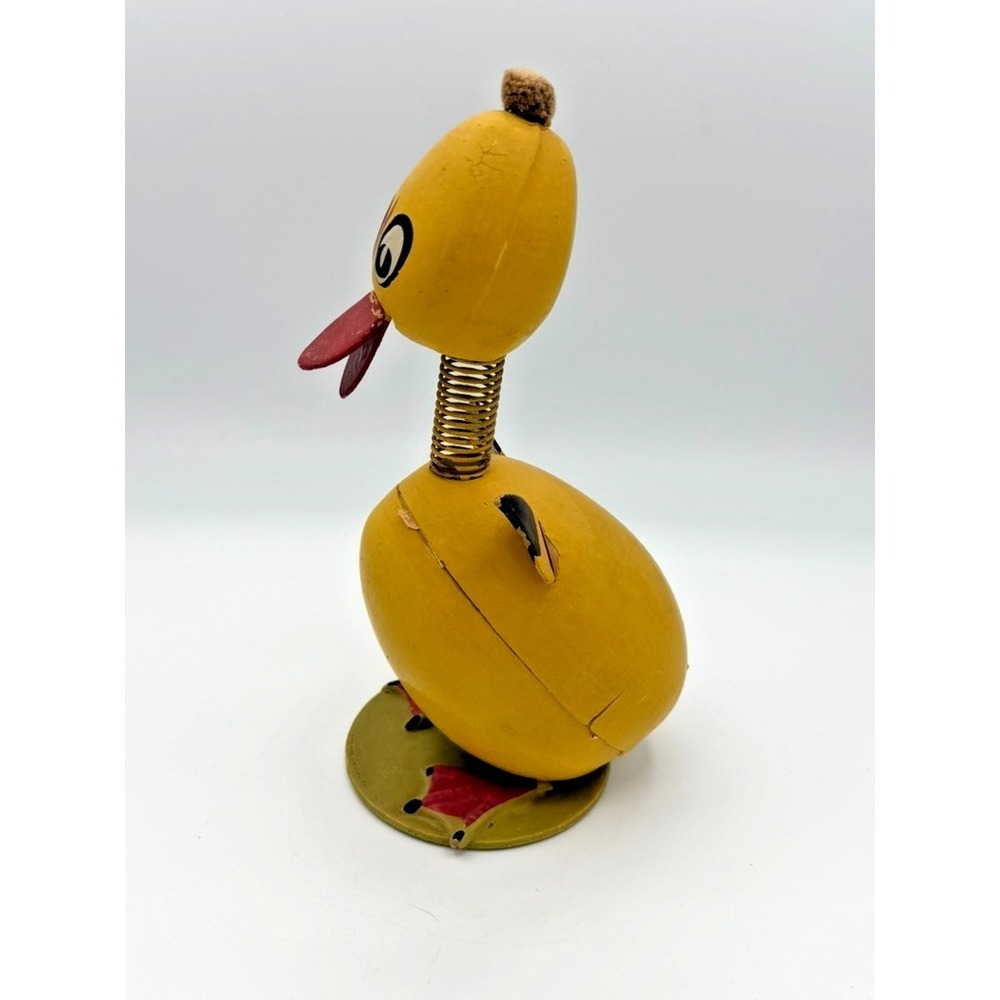 Vintage Wooden Nodding Duck Toy Spring Neck Bobble Head West Germany 1950s